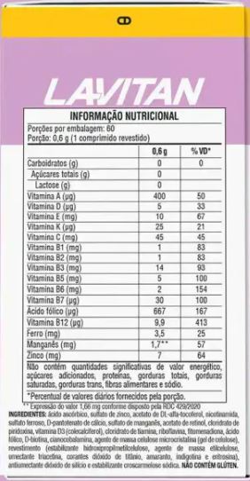 VITAMINA LAVITAN 50+ MULHER 60COMP.