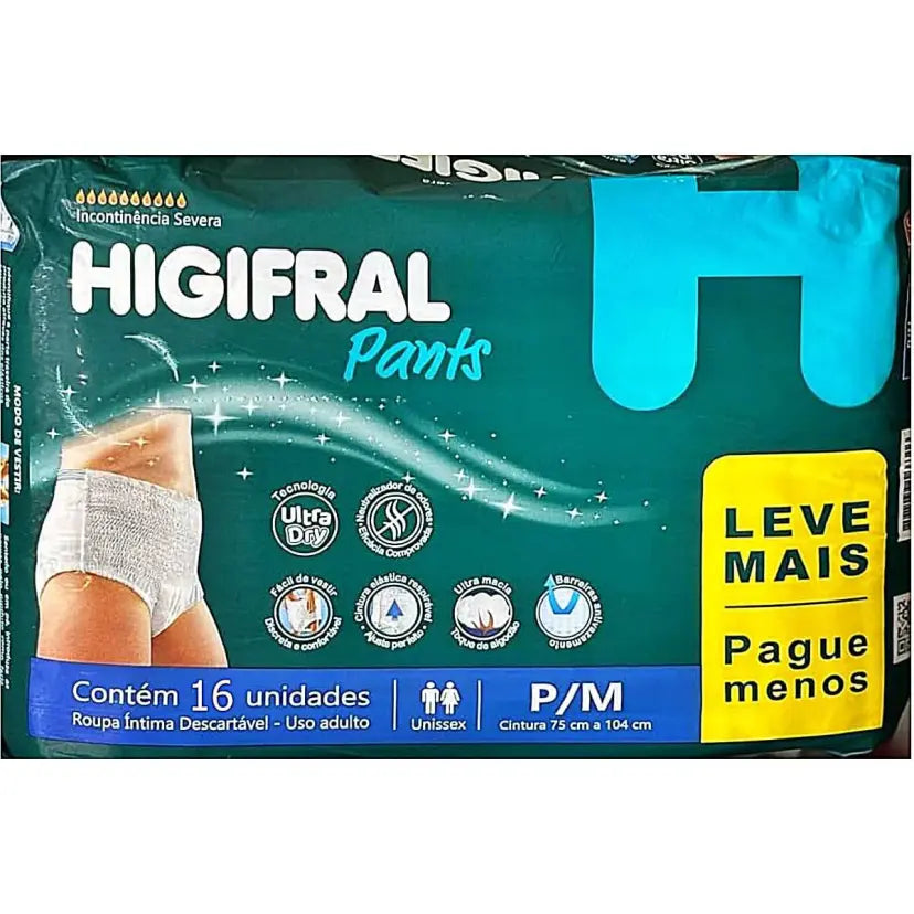 FRALDA ROUPA INTÍMA DESCARTÁVEL PANTS FULL CARE HIGIFRAL P/M 16 UNIDADES