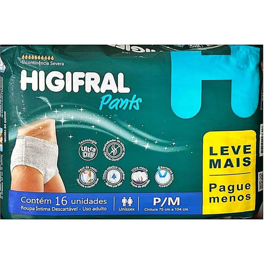 FRALDA ROUPA INTÍMA DESCARTÁVEL PANTS FULL CARE HIGIFRAL P/M 16 UNIDADES