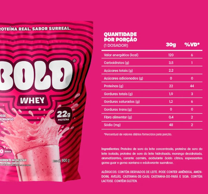 Whey Morango 900g - BOLD